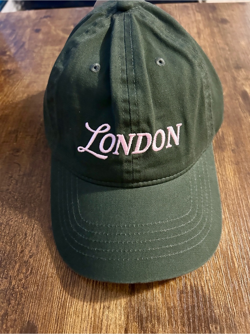 Time and Tru Dark Green Baseball Cap with Pink "London" Embroidery